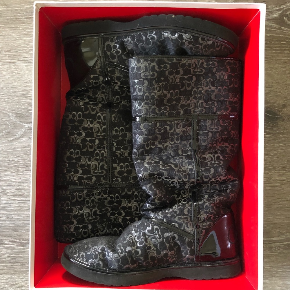 Coach Nikole Metallic Black Boots Size 8M